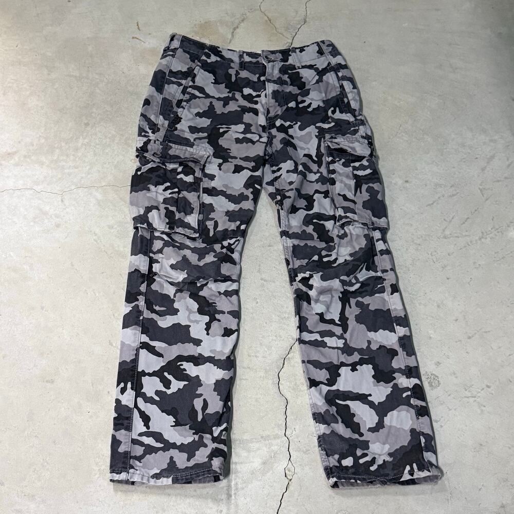 Levi's Camo Cargo Pants Grey Black Straight Leg Womens Streetwear